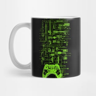 Neon Green Video Game Controller Blueprint Mug